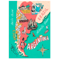 Illustrated Map Of Argentina Colorful Sticker