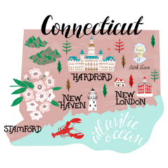 Illustrated Map Of  Connecticut, Usa Cute Sticker