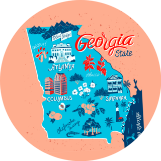 Illustrated Map Of Georgia, Usa Attractions Sticker