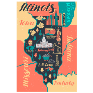 Illustrated Map Of Illinois Travel And Attractions Sticker