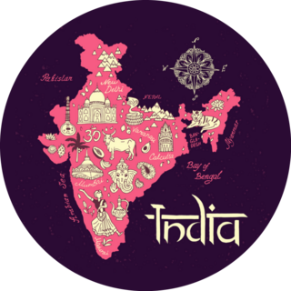 Illustrated Map Of India On Purple Sticker