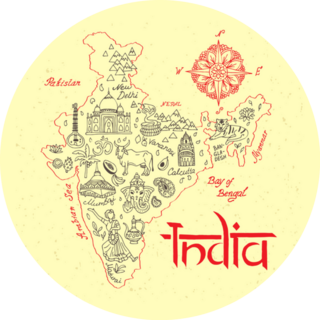 Illustrated Map Of India On Yellow Sticker 