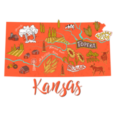 Illustrated Map Of Kansas, Usa Travel Sticker