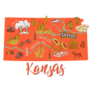 Illustrated Map Of Kansas, Usa Travel Sticker
