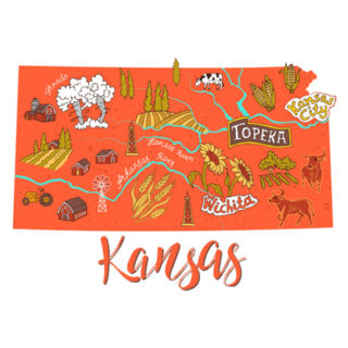 Illustrated Map Of Kansas, Usa Travel Sticker