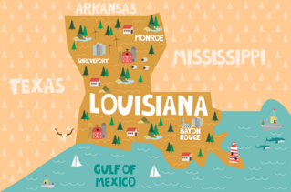 Illustrated Map Of Louisiana Sticker