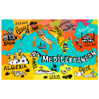 Illustrated Map Of Mediterranean & Algeria Sticker
