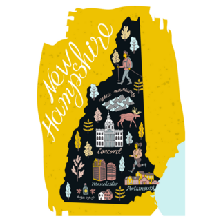 Illustrated Map Of  New Hampshire Usa Travel Sticker