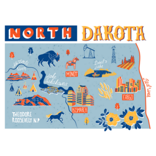 Illustrated Map Of North Dakota State Sticker