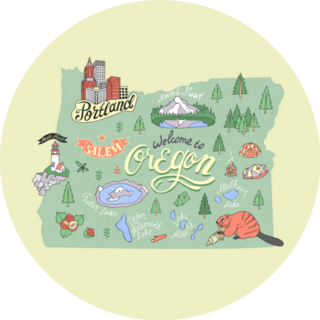Illustrated Map Of Oregon State Travel Sticker
