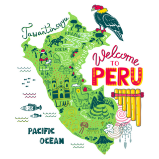 Illustrated Map Of Peru In Green Sticker