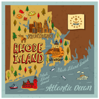 Illustrated Map Of Rhode Island Travel And Attractions Sticker