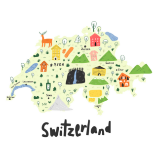 Illustrated Map Of Switzerland Sticker