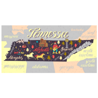 Illustrated Map Of Tennessee, Usa Travel And Attractions Sticker