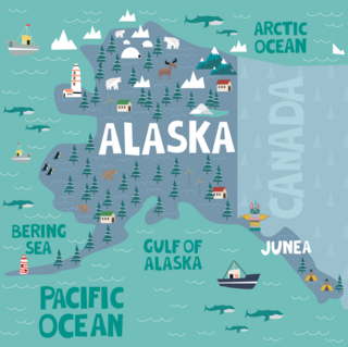 Illustrated Map Of The State Of Alaska Sticker