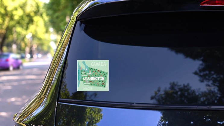 Illustrated Map Of The State Of Washington In United States Sticker on a Rear Car Window (New) example