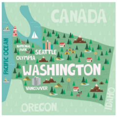 Illustrated Map Of The State Of Washington In United States Sticker