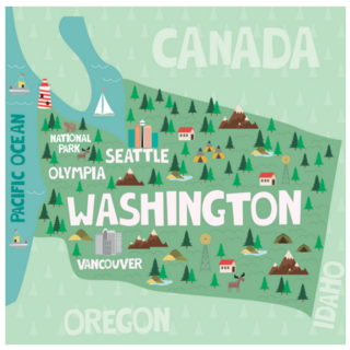 Illustrated Map Of The State Of Washington In United States Sticker