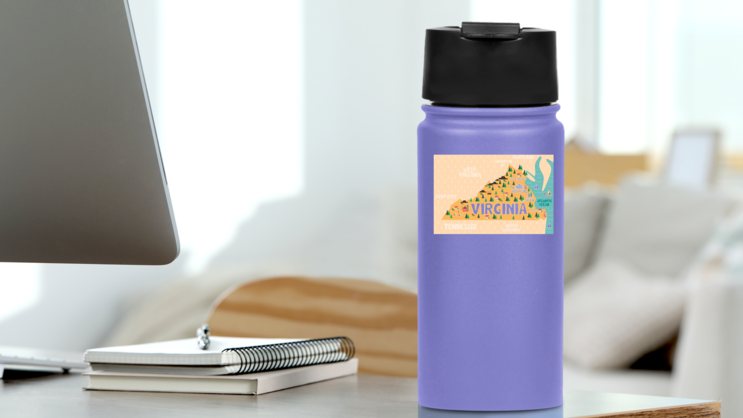 Illustrated Map Of Virginia Sticker on a Water Bottle (New) example