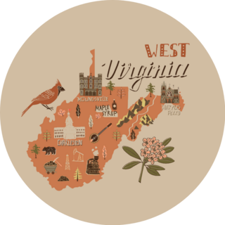 Illustrated Map Of West Virginia State, Usa Cute Illustration Sticker