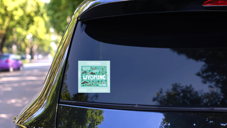 Illustrated Map Of Wyoming Sticker on a Rear Car Window (New) example