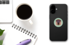 Illustrated Portrait Of Beaver On green Sticker on a Phone (New) example