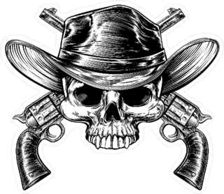 Illustrated Skull and Pistols Sticker