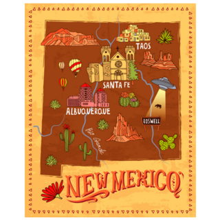 Illustrated Tourist Map Of New Mexico Sticker