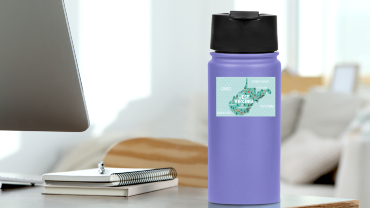 Illustrated West Virginia Map Sticker on a Water Bottle (New) example