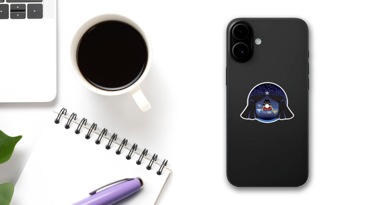 Illustration Black Cat Fortune Teller Cartoon Crystal Ball Sticker on a Phone (New) example