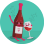 Illustration Bottle Of Wine And Glass Funny Cartoon Sticker