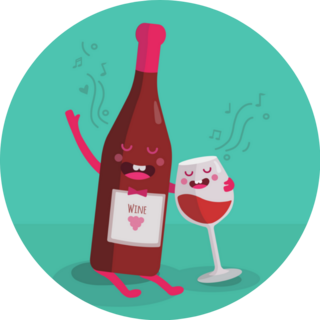 Illustration Bottle Of Wine And Glass Funny Cartoon Sticker