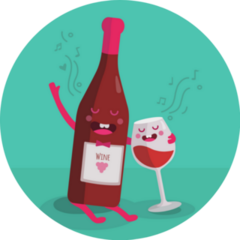 Illustration Bottle Of Wine And Glass Funny Cartoon Sticker