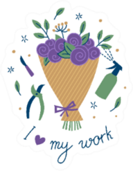 Illustration Bouquet Of Flowers And Florist Tools Sticker