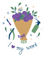 Illustration Bouquet Of Flowers And Florist Tools Sticker