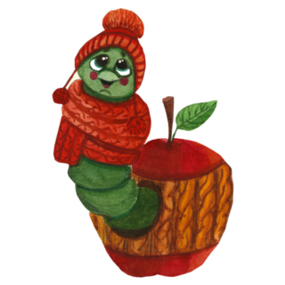Illustration Caterpillar In Knitted Apple Sticker