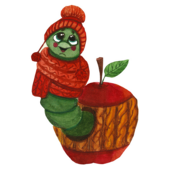 Illustration Caterpillar In Knitted Apple Sticker