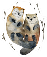 Illustration Cute Couple Otters In Love In Sticker