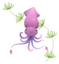 Illustration Cute Purple Cartoon Squid Underwater Sticker