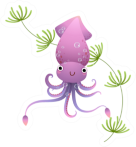 Illustration Cute Purple Cartoon Squid Underwater Sticker