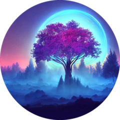Illustration Fantasy Neon Forest And Moon Sticker