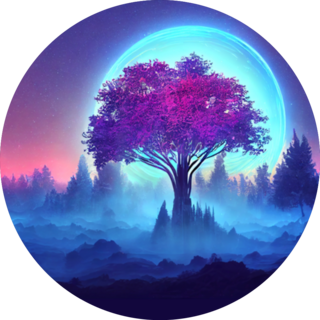 Illustration Fantasy Neon Forest And Moon Sticker