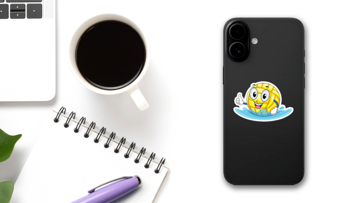 Illustration Featuring A Water Polo Ball Giving A Thumbs Up Sticker on a Phone (New) example