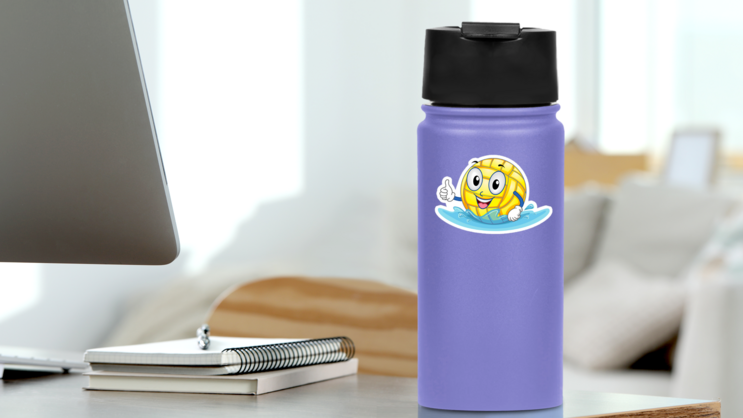Illustration Featuring A Water Polo Ball Giving A Thumbs Up Sticker on a Water Bottle (New) example