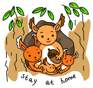 Illustration Friendly Squirrel Family Sitting In A Hollow Sticker