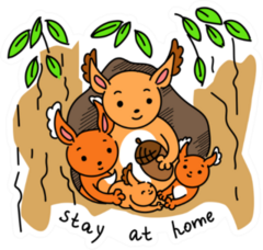 Illustration Friendly Squirrel Family Sitting In A Hollow Sticker