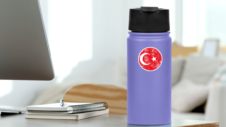 Illustration Grunge Stamp Flag Of Turkey Sticker on a Water Bottle (New) example