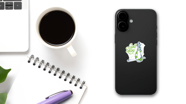 Illustration In Sketch Style Golf Club Sticker on a Phone (New) example