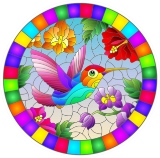 Illustration In Stained Glass Style Hummingbird Sticker