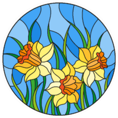 Illustration In Stained Glass Style Yellow Daffodils Sticker